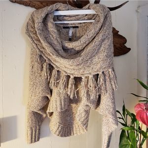 KENSIE Cropped Knitted Chunky Sweater with hood/turtle neck